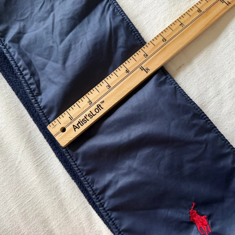 90's Polo Ralph Lauren Navy Blue Reversible Nylon Fleece‎ Scarf Red Pony Logo